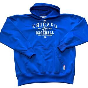 Majestic Chicago Cubs Men's Pull Over Hoodie Size XL Drawstring Long Sleeve